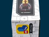a box with a lego figure in it on a blue background