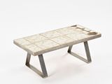 a concrete bench with a tile top on a white background