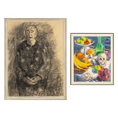 deux dessins encadrés représentant une femme et un tableau représentant un homme