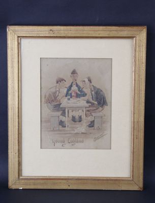 Ecole anglaise début XXe: "Jeunes joueurs de carte attablés"…