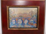une peinture à l'huile représentant un pont au-dessus d'un plan d'eau