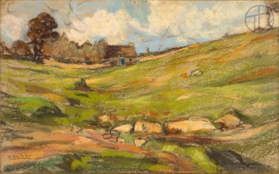 an image of a painting of sheep grazing in a field