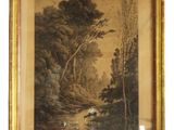 une image représentant un tableau représentant une rivière et des arbres, dans un cadre