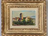 an image of a painting of a church on a hill