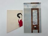painting of a woman in a red dress is hanging on a wall next to a painting of a woman in a red dress