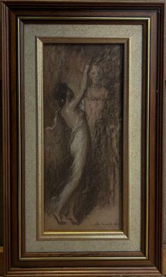 painting of a woman in a white dress in a wood frame
