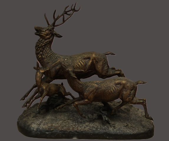 MASSON Jules-Edmond (1871-1932).  « Cerf entouré de deux biches »...