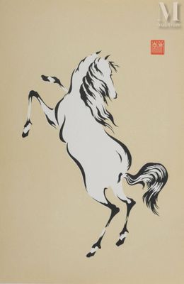 peinture à l'encre de Chine représentant un cheval se dressant sur ses pattes arrière