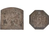 une vieille pièce de monnaie représentant un homme et une femme