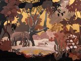 une photo d'un tableau représentant des éléphants dans la jungle