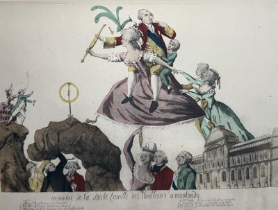 un dessin représentant un homme à cheval, porté par une femme