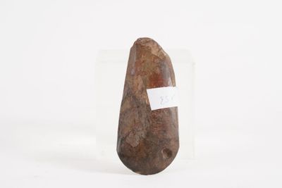 an image of a rock with a tag on it sitting on a white surface