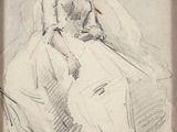 un vieux dessin représentant une femme en robe de mariée assise sur une chaise