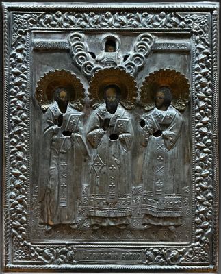 Icône de la déesse avec le Christ et trois saints, École rus…