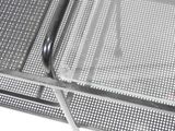 a close up of a metal bench on a white background