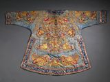 an antique chinese blue and gold embroidered robe with floral designs