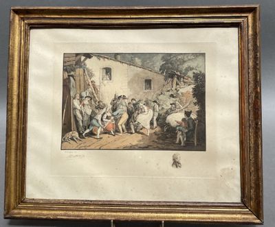 an old picture of a group of people outside a building