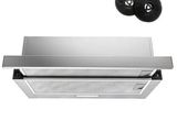 an image of a stainless steel range hood with two speakers