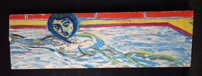 un tableau représentant une femme en train de nager dans une piscine