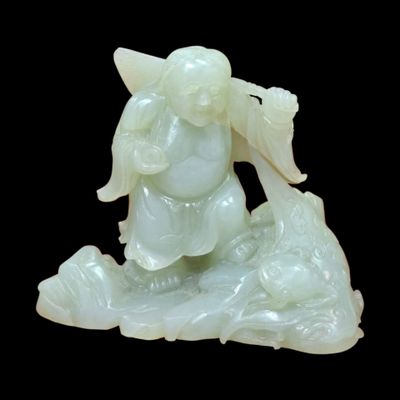 CHINE, période Qing, XIXe Groupe en jade céladon représentan… - Photo 1