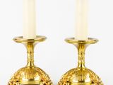 pair of brass candlesticks in the form of turtle heads