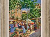 an oil painting of a market scene with people shopping