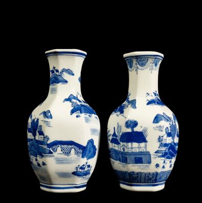 Paire de vases hexagonaux chinois, 19e-20e siècles
