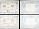 quatre billets de banque de formes et de couleurs différentes