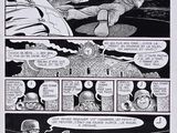 a black and white comic strip with a cartoon of a man in a suit
