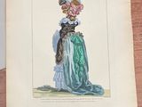 un dessin représentant une femme en robe bleue, posée sur une table