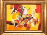 painting of a painting of a horse and rider in a gold frame