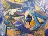 un tableau représentant une femme assise sur un canapé avec un chat