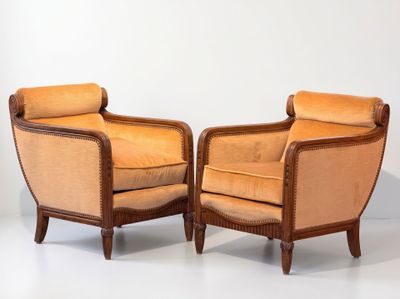 pair of art deco club chairs in the manner of person