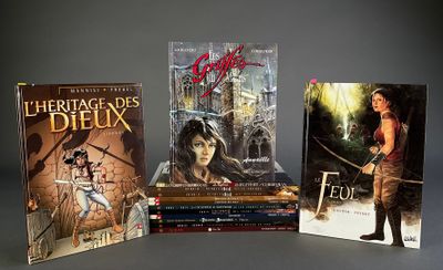 three books are stacked on top of each other in front of a gray background