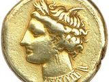 une pièce d'or ornée d'une tête de femme