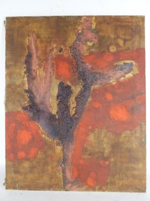 École du XXe siècle : Composition abstraite sur fond rouge. - Photo 1