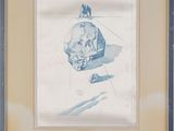painting of a skull in a frame with a shadow on the ground