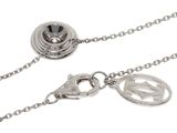 a silver chain with a coin and a key on it