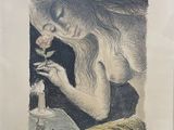 tableau représentant une femme tenant un verre de vin devant son visage