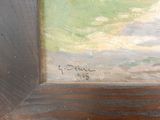 an image of a painting of a man and a dog on a beach