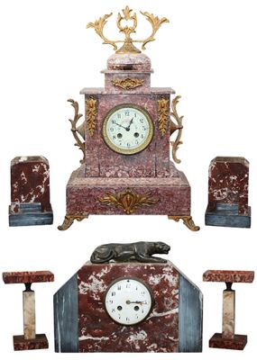 Ensemble en marbres comprenant deux GARNITURES DE CHEMINEE a… - Photo 1