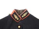 the collar of a black uniform with red trims and a gold eagle on the collar