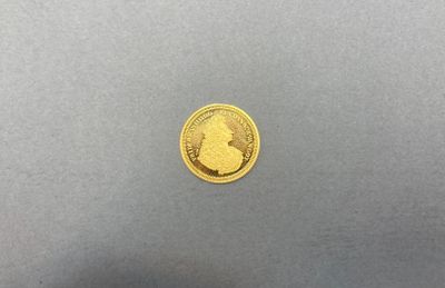 gros plan d'une pièce d'or sur une surface grise