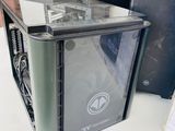 a computer case sitting on top of a white table