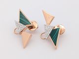 deux paires de triangles en émail vert et blanc sertis de diamants