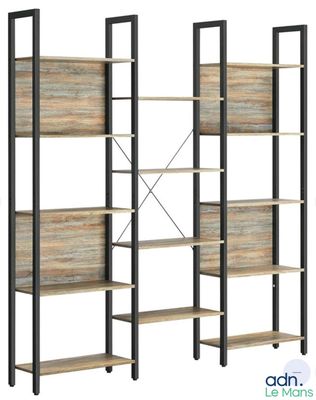 un ensemble de trois étagères avec des tablettes en bois et des pieds en métal