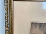 framed picture of a bird flying over a body of water with a boat in the background