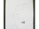 dessin représentant un homme coiffé d'un chapeau, une pipe à la bouche