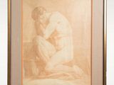painting of a nude man sitting on a ledge