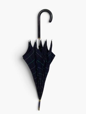 a black umbrella that is hanging on the wall